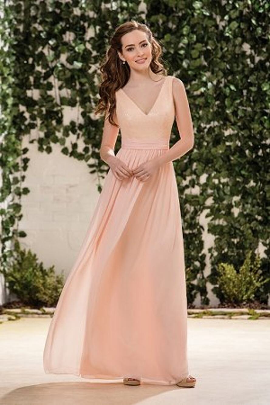 2721 NWT JASMINE B183063 Long V-neck Sequin & Poly Chiffon Bridesmaid Dress